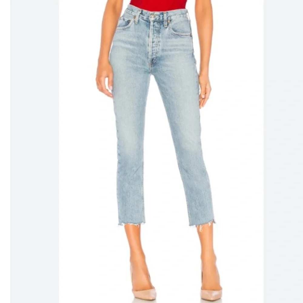 AGOLDE‎ Riley High Rise Straight Crop Jeans Light Wash Raw Hem Size 27